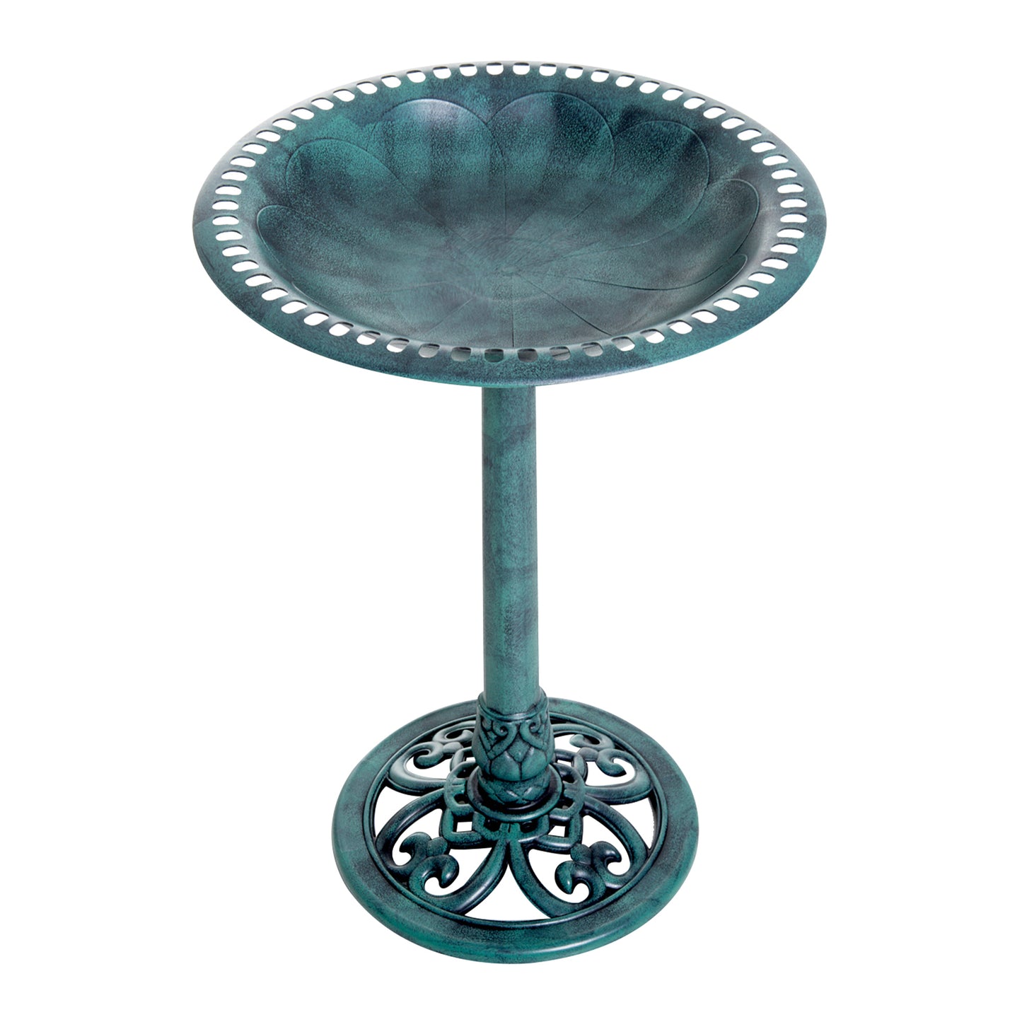 Photo of Outsunny Garden Bird Bath Outdoor Decrative Garden Feeder Stand with Scallop-like Pattern, Time-Worn Finish, 50cm, Green in Green colour on a white background