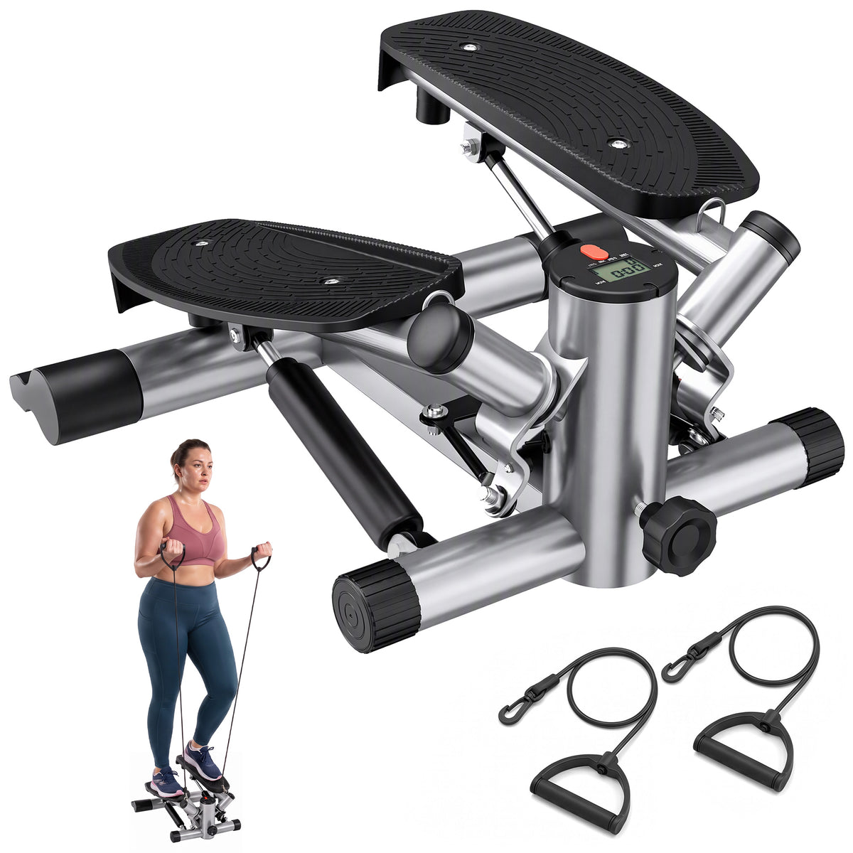 HOMCOM mini stepper with digital display, textured pedals, and resistance bands
