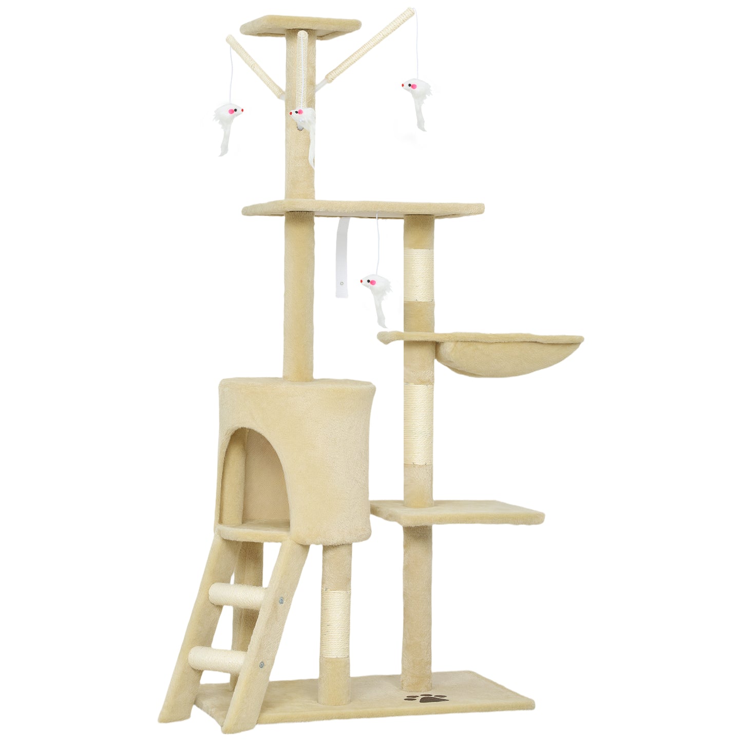 Photo of PawHut Multi-Level Cat Tree with Scratching Post, Ladder, Cat House, Beige in Beige colour on a white background