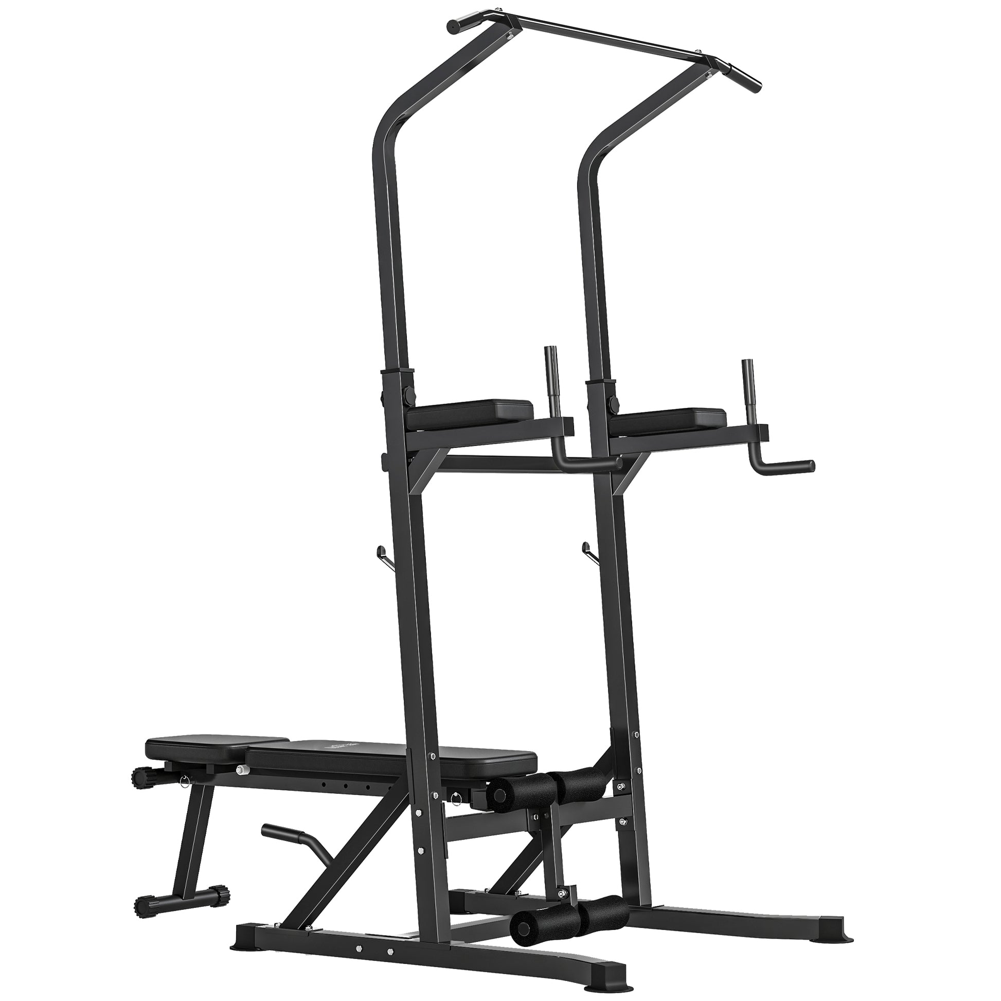 Photo of HOMCOM Pull Up Station with Adjustable Weight Bench, Dip Station and Barbell Rack, Multi-Function Power Tower Free Standing Pull Up Bar for Home Gym in Gym colour on a white background