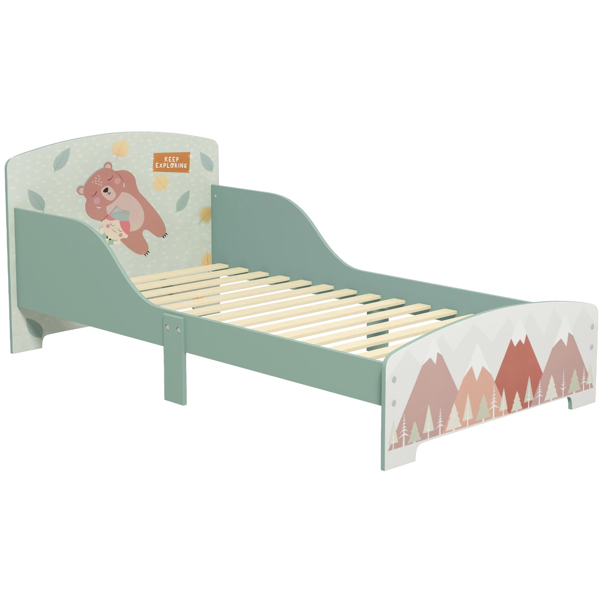 Photo of ZONEKIZ Toddler Bed Frame, Kids Bedroom Furniture for Ages 3-6 Years, Green in Green colour on a white background