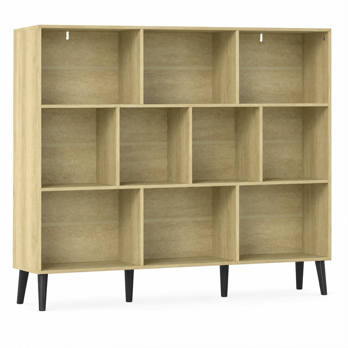 Photo of HOMCOM 10-Cube Bookcase, 3-Tier Book Shelf with Solid Wood Legs, 140 cm Modern Bookshelf with Anti-Tip Kit, Oak in Oak colour on a white background