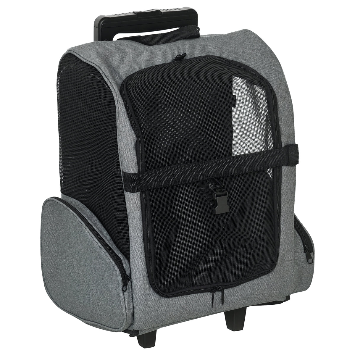 Photo of PawHut 2 in 1 Dog Backpack and Trolley, Pet Travel Backpack Cat Dog Carrier with Telescopic Handle, Portable Pet Stroller Wheel Luggage Bag (Grey) in (Grey) colour on a white background