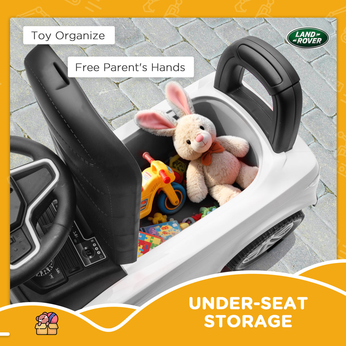 AIYAPLAY Land Rover Licensed Toddler Ride on Car with Horn, Engine Sounds, Under-Seat Storage, for 18-36 Months, White