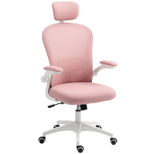 Photo of Vinsetto Multi-Adjustable Office Chair, with Lumbar Support, Headrest and Mesh Back - Pink in Pink colour on a white background