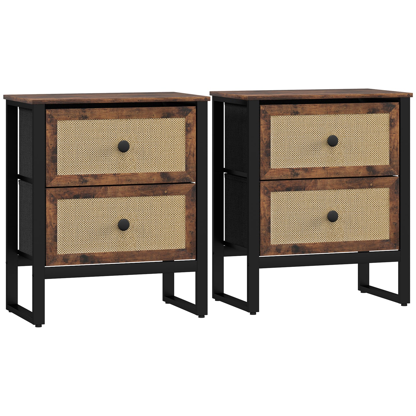 Photo of HOMCOM Industrial-Natural Bedside Table Set of 2 - Brown in Brown colour on a white background