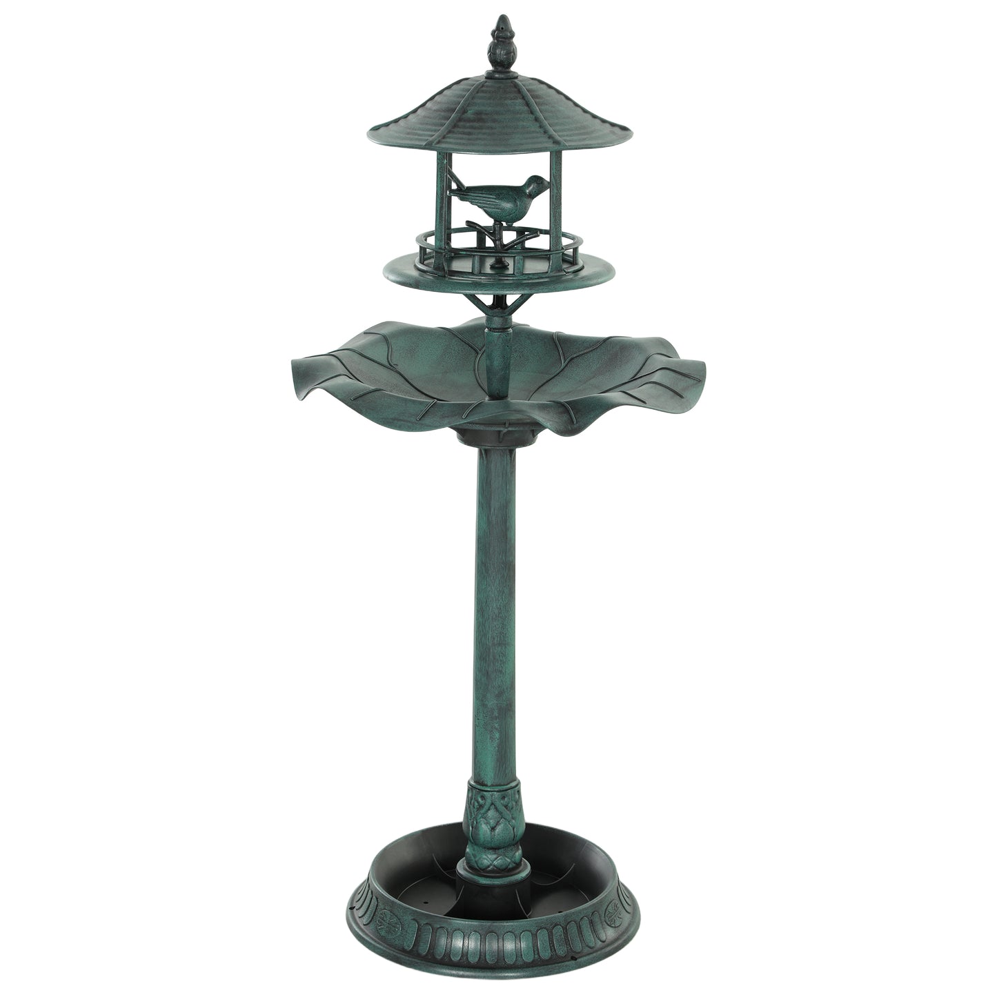 Photo of Outsunny 3-in-1 Garden Bird Bath, Freestanding Birdbath with Large Water Basin, Underneath Flower Planter, Φ50 x 113 cm, Green in Green colour on a white background