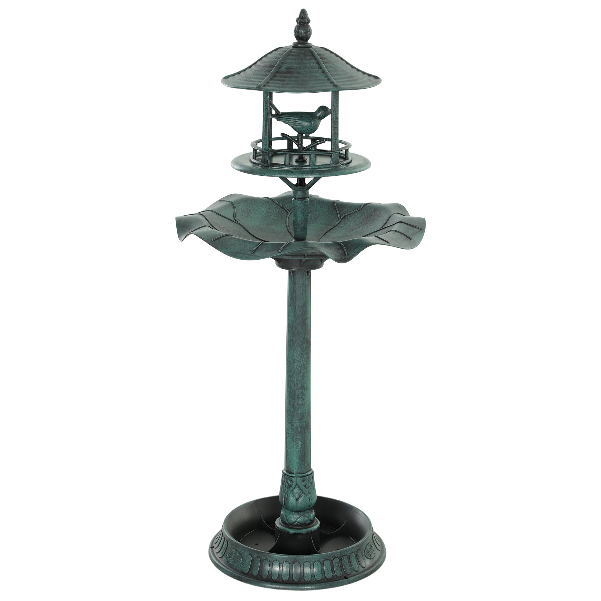 Photo of Outsunny 3-in-1 Garden Bird Bath, Freestanding Birdbath with Large Water Basin, Underneath Flower Planter, Φ50 x 113 cm, Green in Green colour on a white background