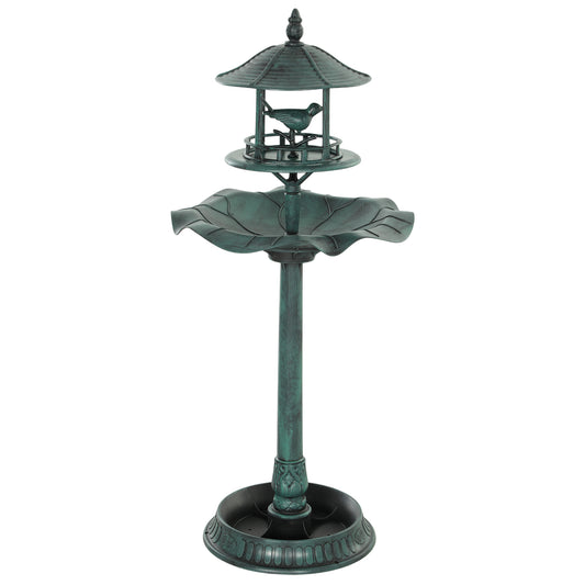Photo of Outsunny 3-in-1 Garden Bird Bath, Freestanding Birdbath with Large Water Basin, Underneath Flower Planter, Φ50 x 113 cm, Green in Green colour on a white background