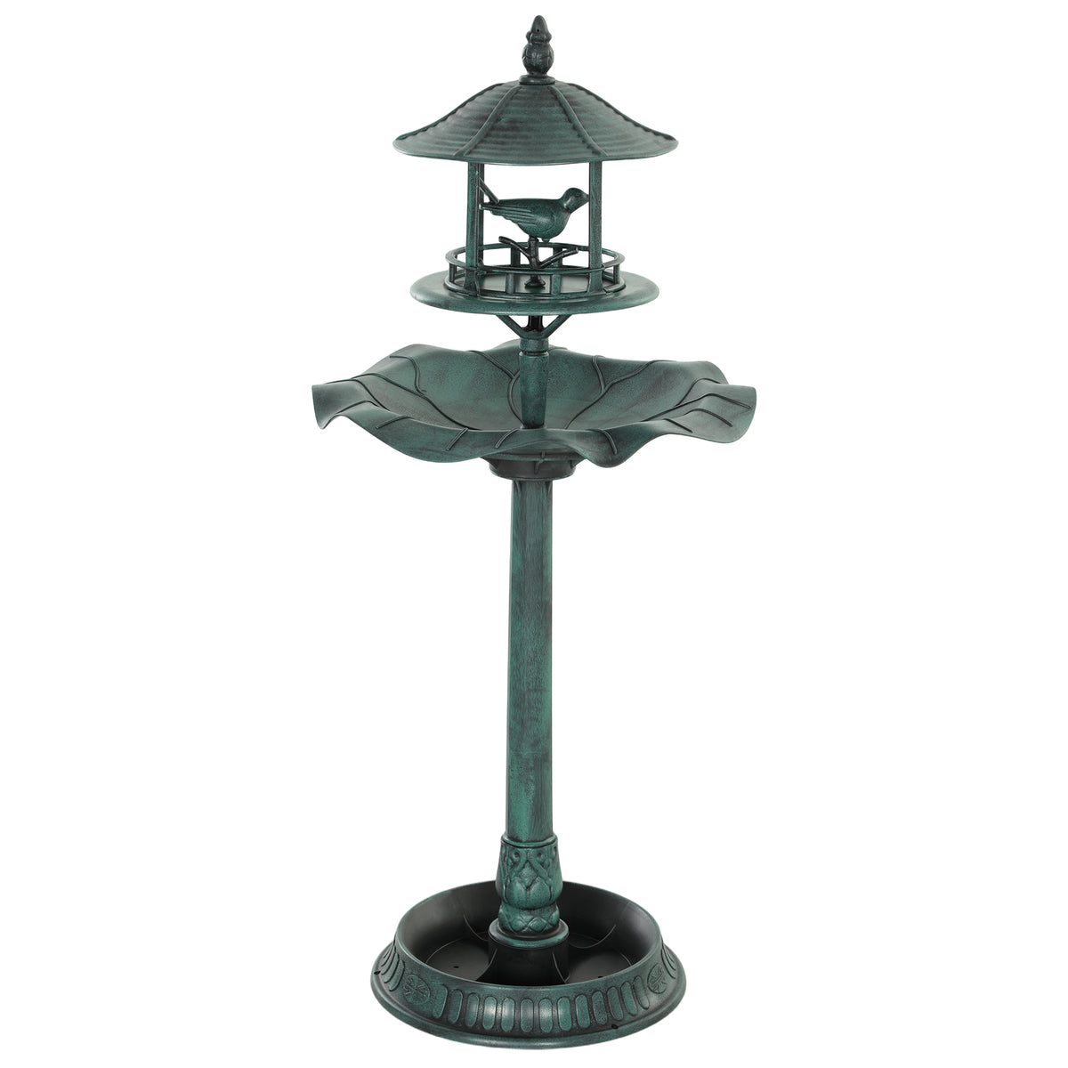 Photo of Outsunny 3-in-1 Garden Bird Bath, Freestanding Birdbath with Large Water Basin, Underneath Flower Planter, Φ50 x 113 cm, Green in Green colour on a white background