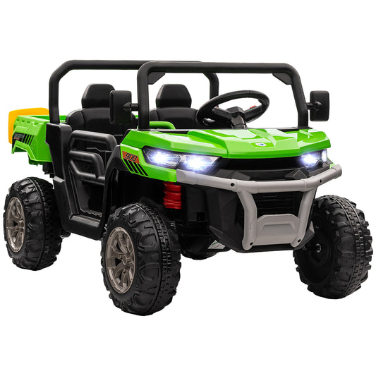 Photo of HOMCOM 12V 2 Seater Kids Electric Ride-On Car with Electric Bucket, Remote Control - Green in Green colour on a white background
