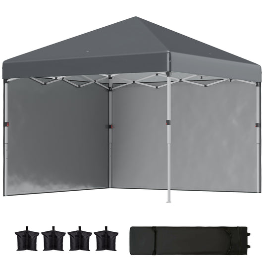 Photo of Outsunny 3 x 3 (M) Pop Up Gazebo, UPF 30+ with 2 Sidewalls, Leg Weight Bags and Wheeled Bag, Height Adjustable Party Tent Event Shelter for Garden, Patio, Dark Grey in Grey colour on a white background