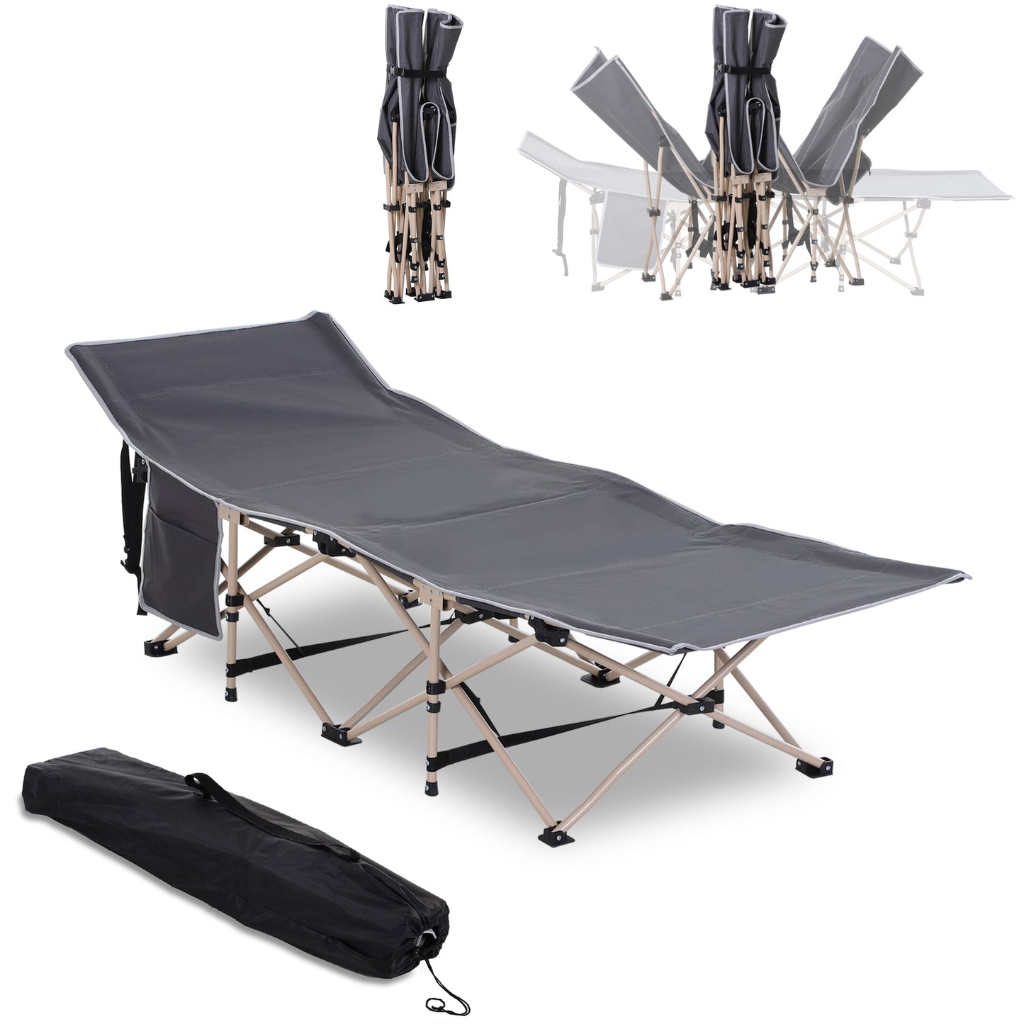 Photo of Outsunny Single Steel Frame Portable Camping Cot, with Carry Bag - Grey in Grey colour on a white background