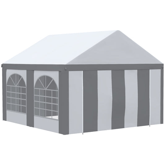 Photo of Outsunny 4 x 4m Galvanised Party Tent, Marquee Gazebo with Sides, Four Windows and Double Doors, for Parties, Wedding and Events in Events colour on a white background