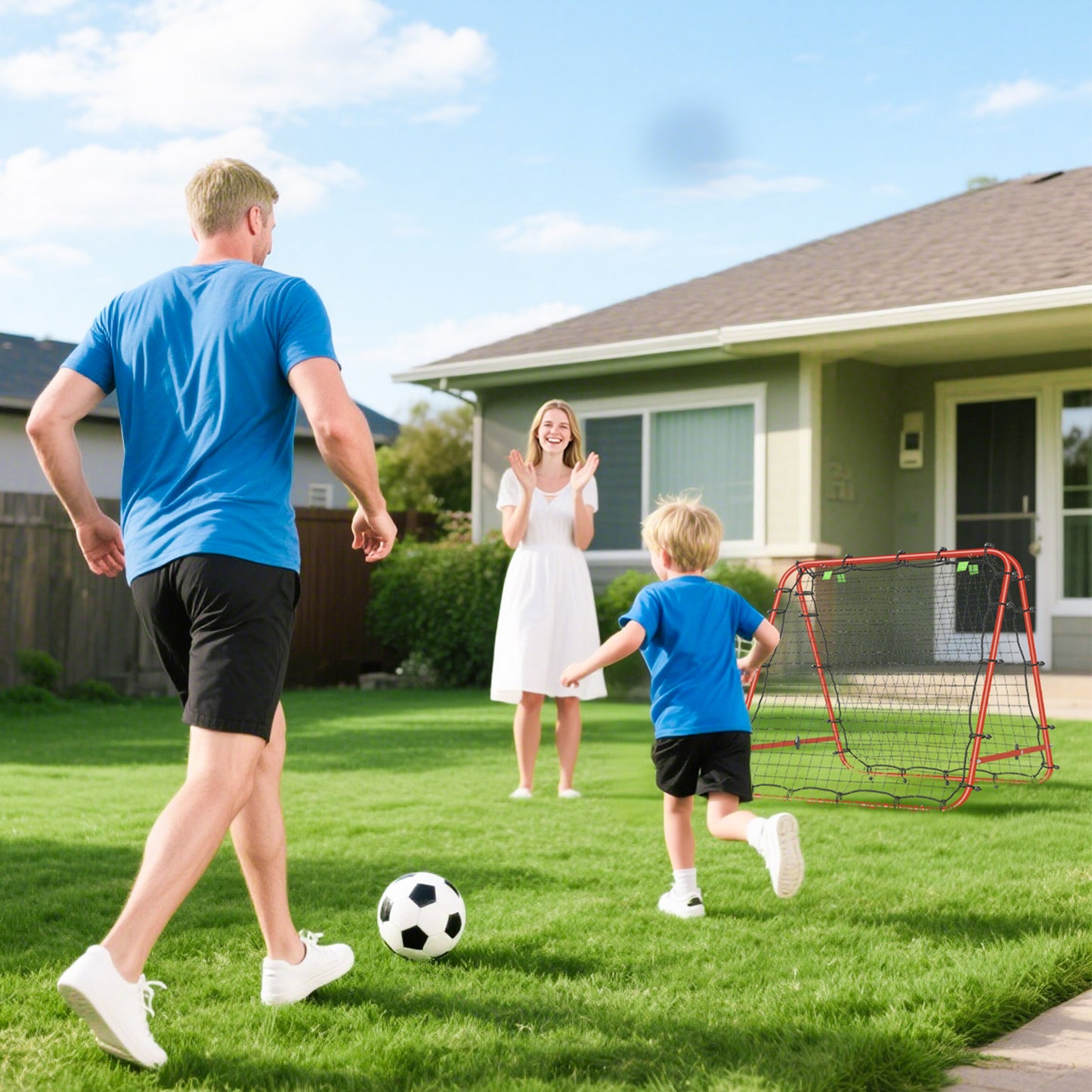 HOMCOM Double Sided Football Rebounder Net, Football Rebound Goal with Five Adjustable Angles, Red