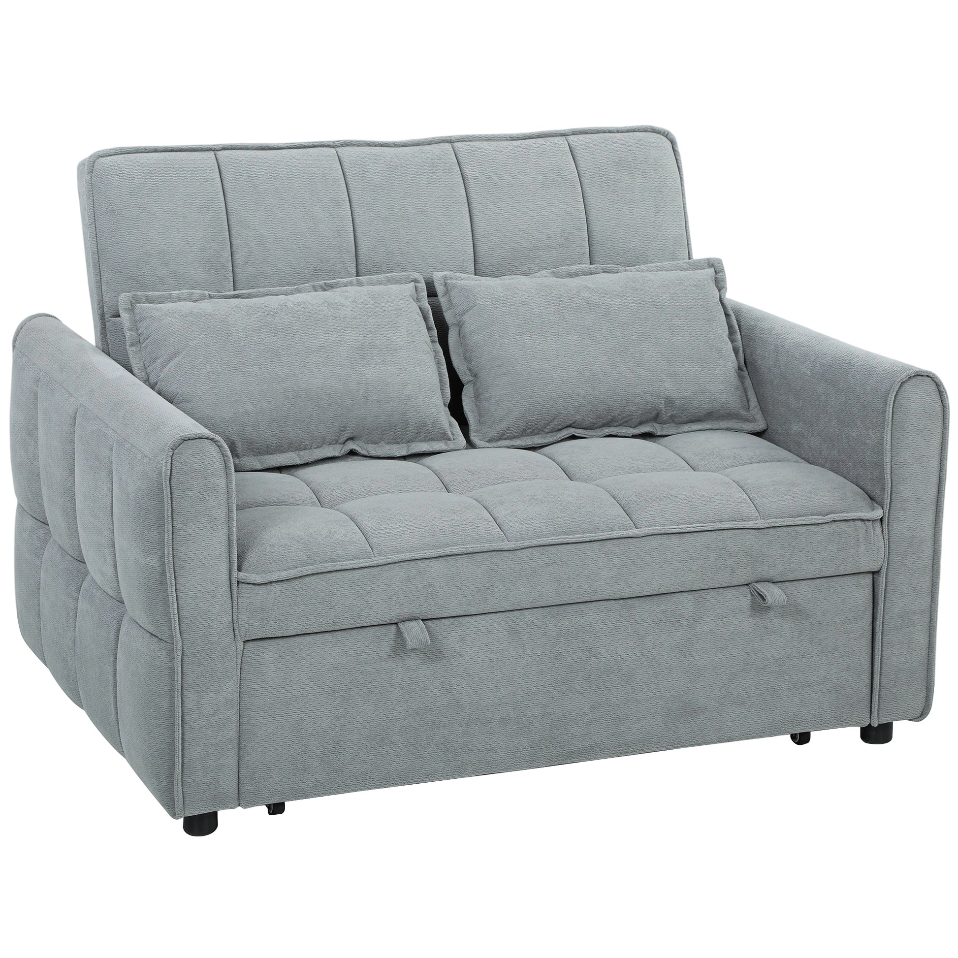 Photo of HOMCOM 2 Seater Sofa Bed, 3-in-1 Convertible Sleeper Sofa with Click-clack Adjustable Backrest and 2 Pillows, Grey in Grey colour on a white background