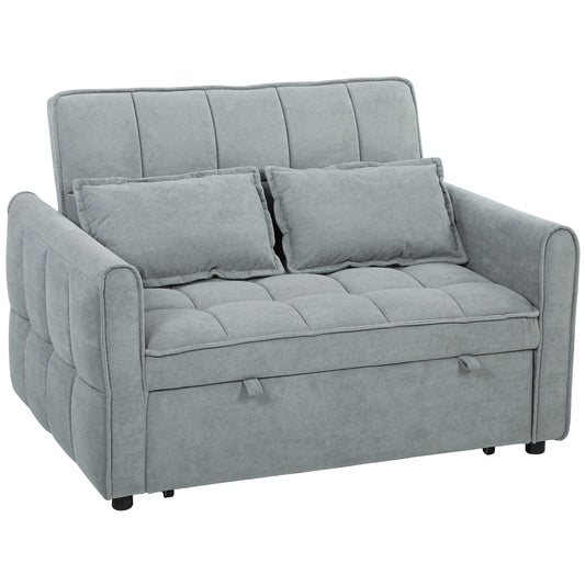 Photo of HOMCOM 2 Seater Sofa Bed, 3-in-1 Convertible Sleeper Sofa with Click-clack Adjustable Backrest and 2 Pillows, Grey in Grey colour on a white background