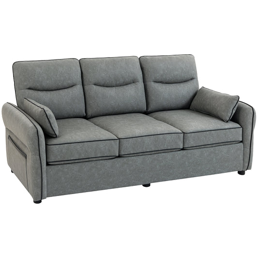 Photo of HOMCOM 3 Seater Sofa, Faux Leather Couch - Grey in Grey colour on a white background