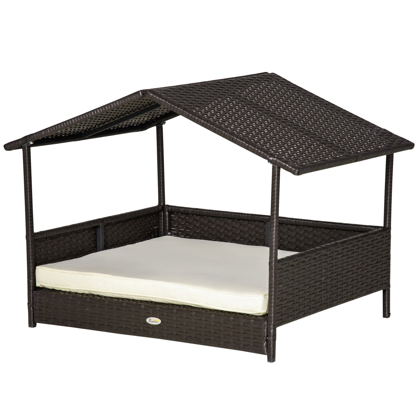 Photo of PawHut Wicker Dog House, Rattan Pet Bed, with Removable Cushion, Canopy, for Small and Medium Dogs - Cream in Cream colour on a white background