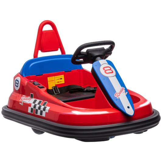 Photo of HOMCOM 6V Electric Kids Bumper Car, 6V Spin Waltz Car, with Music, Horn, Lights - Red in Red colour on a white background