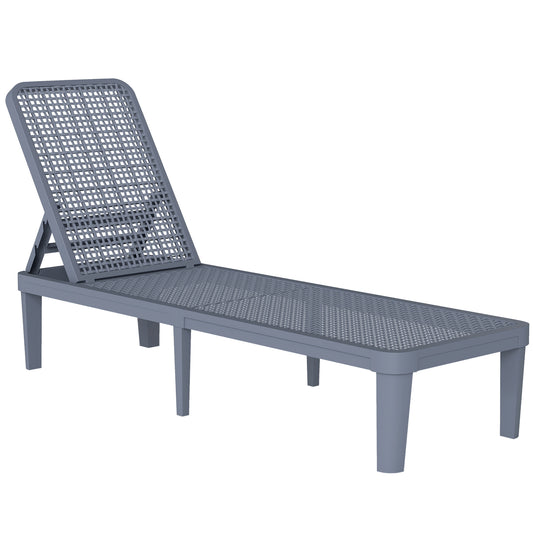 Photo of Outsunny Plastic Sun Lounger, 4-Position Adjustable Reclining Garden Lounger Sunbed for Patio, Beach, Terrace, Dark Grey in Grey colour on a white background