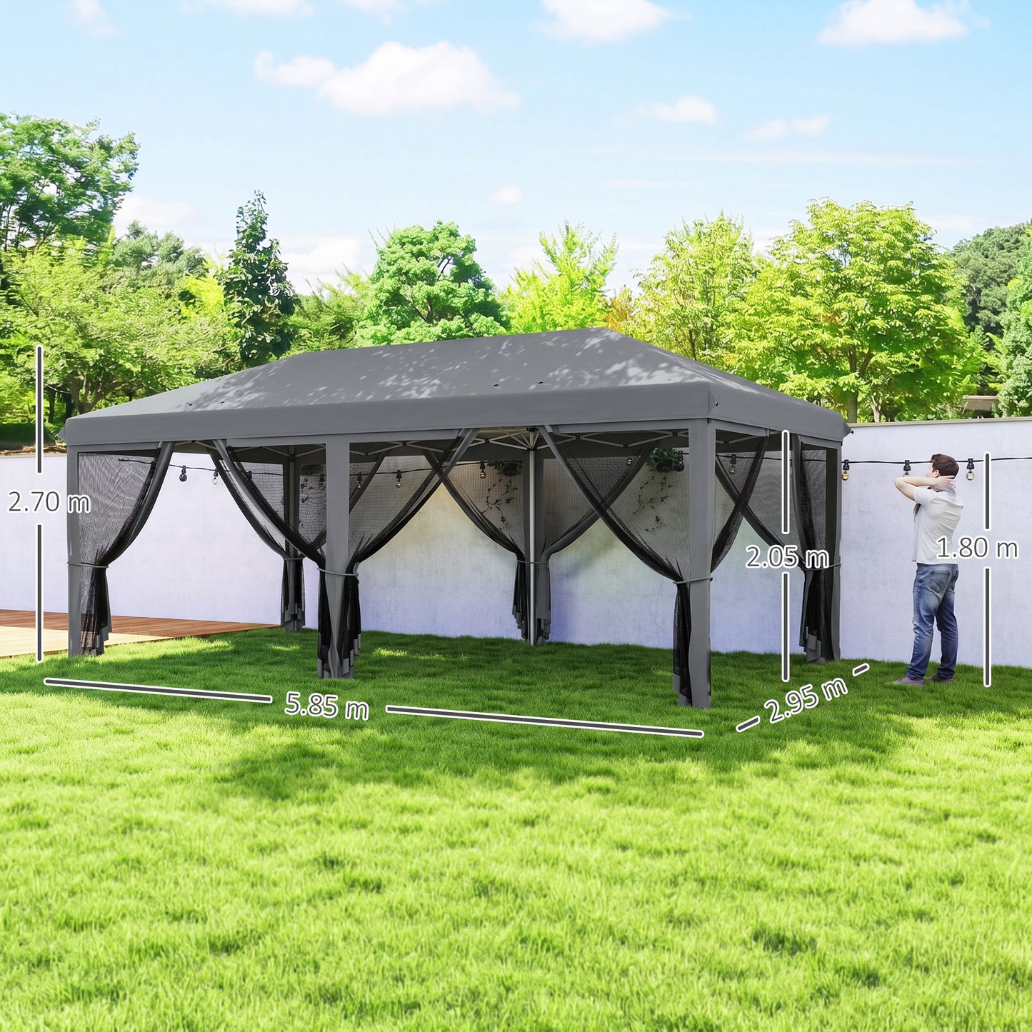 Outsunny 3 x 6m Pop Up Gazebo, Outdoor Canopy Shelter, Marquee Party Wedding Tent with 6 Mesh Walls and Carry Bag, Grey