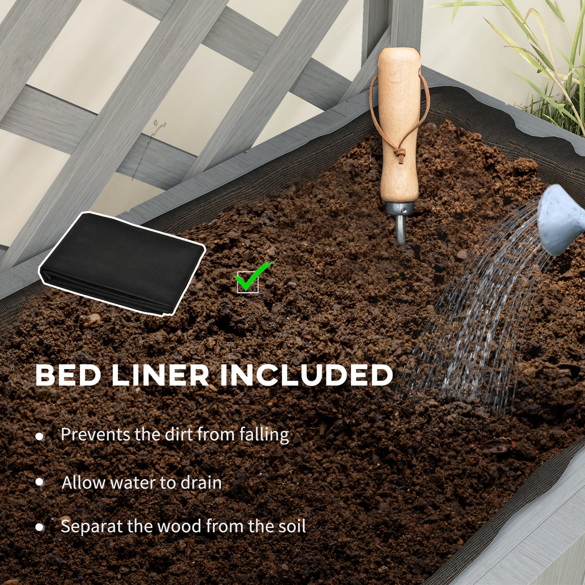 Outsunny planter bed with black liner separating soil from the wooden sides
