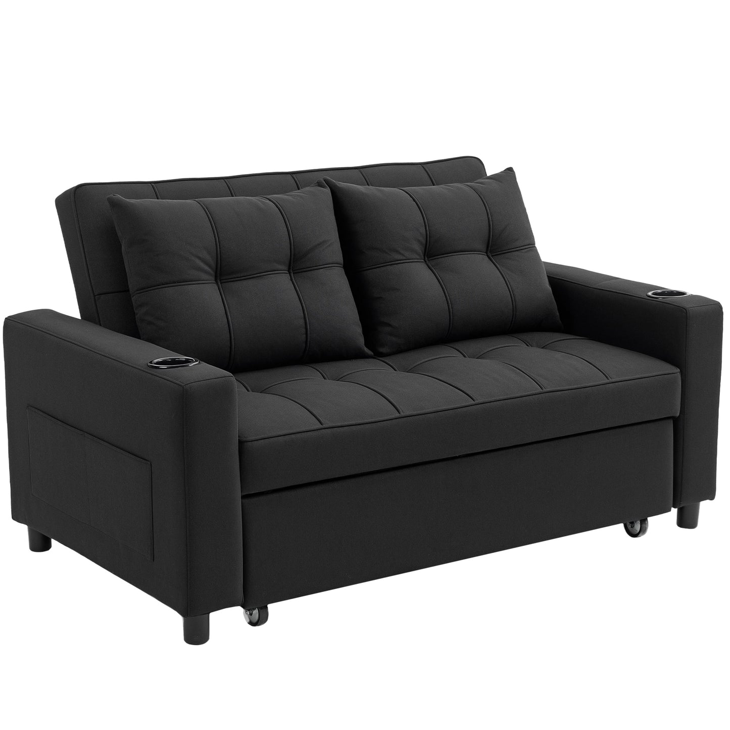 Photo of HOMCOM Two-Seater Pull-Out Sofa Bed - Black in Black colour on a white background