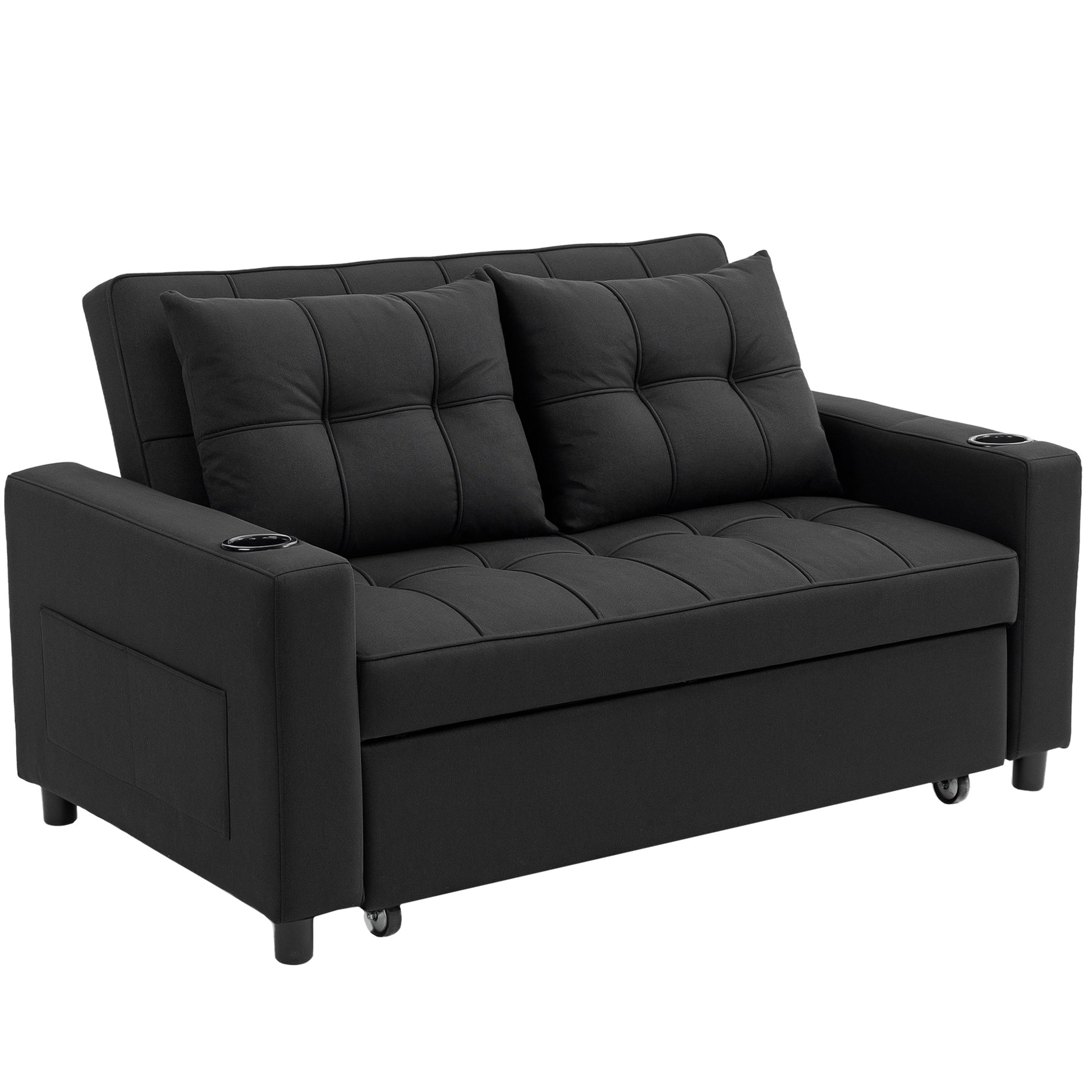 Photo of HOMCOM Two-Seater Pull-Out Sofa Bed - Black in Black colour on a white background