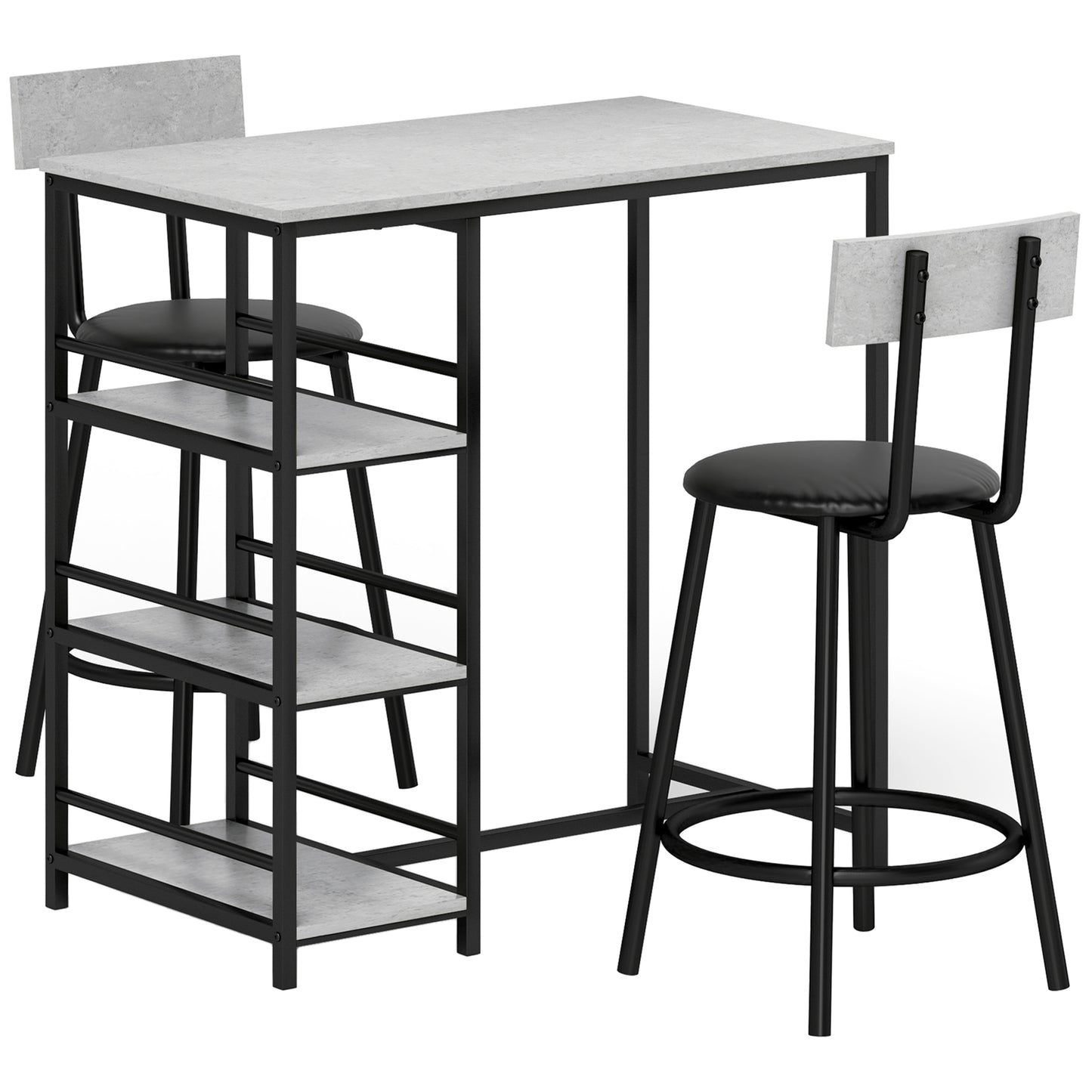 Photo of HOMCOM Three-Piece Kitchen Dining Set, with Shelves - Grey/Black in Grey/Black colour on a white background