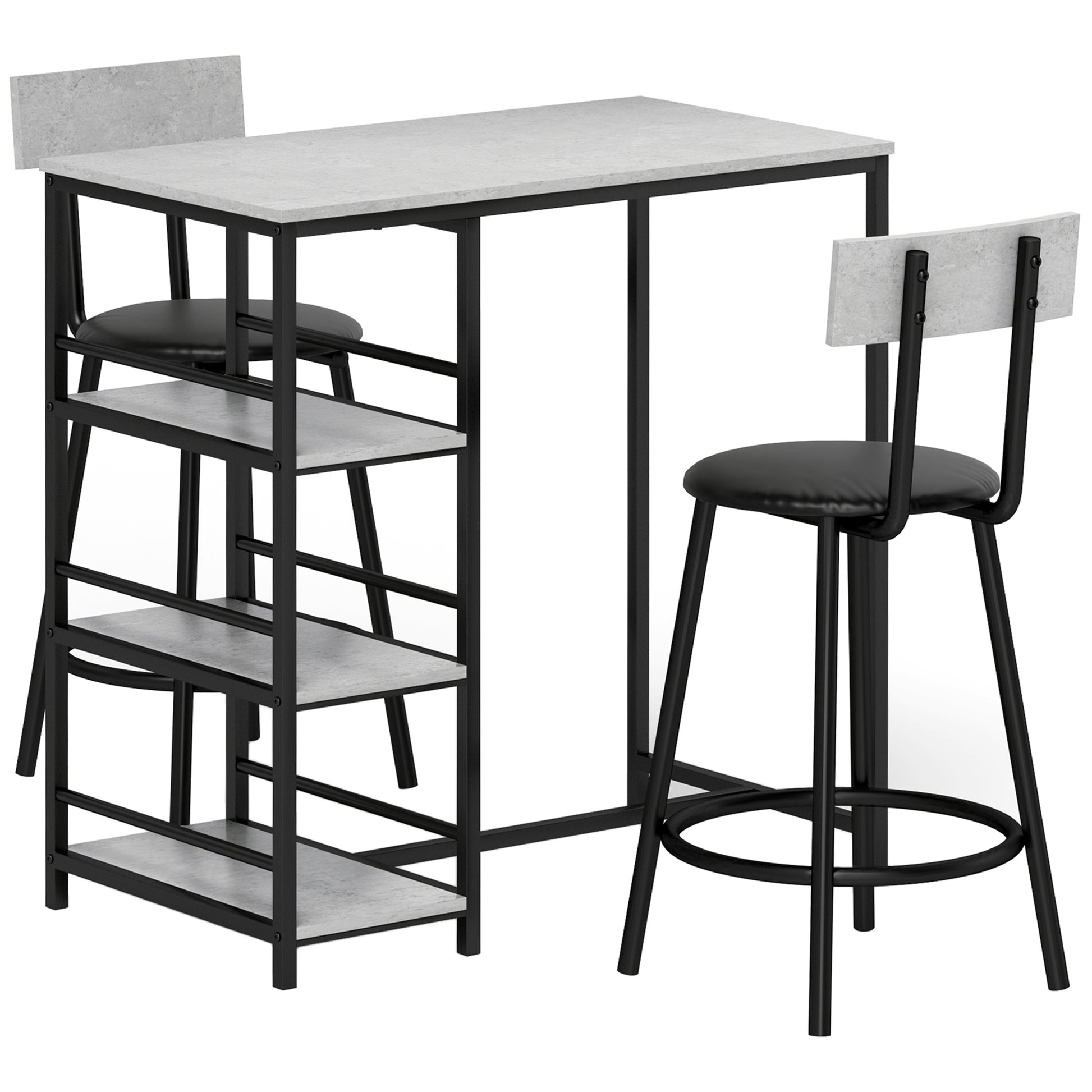 Photo of HOMCOM Three-Piece Kitchen Dining Set, with Shelves - Grey/Black in Grey/Black colour on a white background