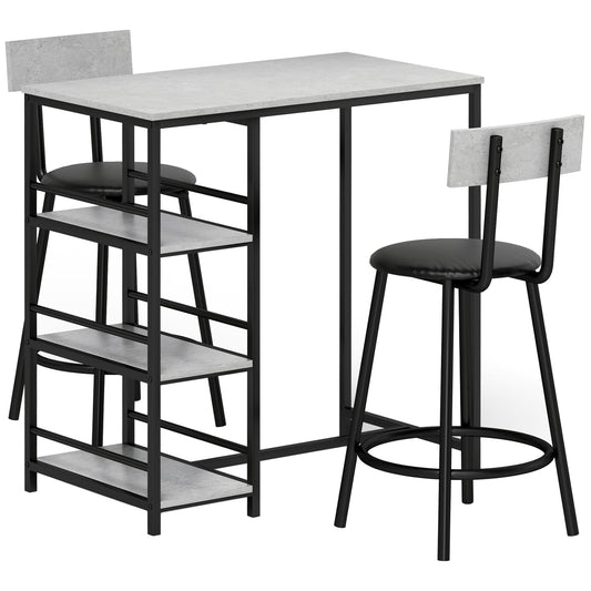 Photo of HOMCOM Three-Piece Kitchen Dining Set, with Shelves - Grey/Black in Grey/Black colour on a white background