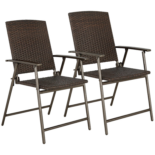 Photo of Outsunny Set of Two Folding Rattan Seat Chairs - Brown in Brown colour on a white background