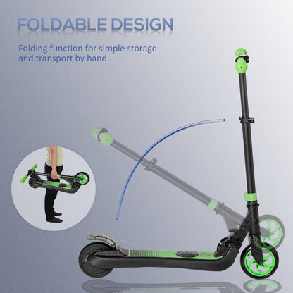 Green and black HOMCOM folding electric scooter shown upright and folded for carrying