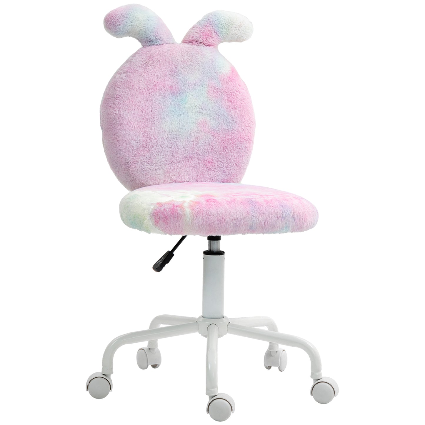 Photo of HOMCOM Fuzzy Office Chair with Bunny Ears, Faux Fur Swivel Desk Chair, Armless Makeup Vanity Chair with Adjustable Height for Bedroom, Study Room, Colourful in Colourful colour on a white background