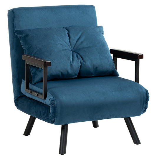Photo of HOMCOM 4-in-1 Velvet-Feel Single Chair Bed, with Pillow - Navy Blue in Blue colour on a white background