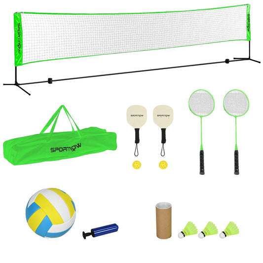 Photo of SPORTNOW Badminton Net Set, Height Adjustable Net for Pickleball, Volleyball, Badminton, with 3 Shuttlecocks, 4 Rackets in Rackets colour on a white background