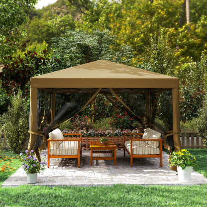 Outsunny khaki pop-up gazebo with mesh sides and open front