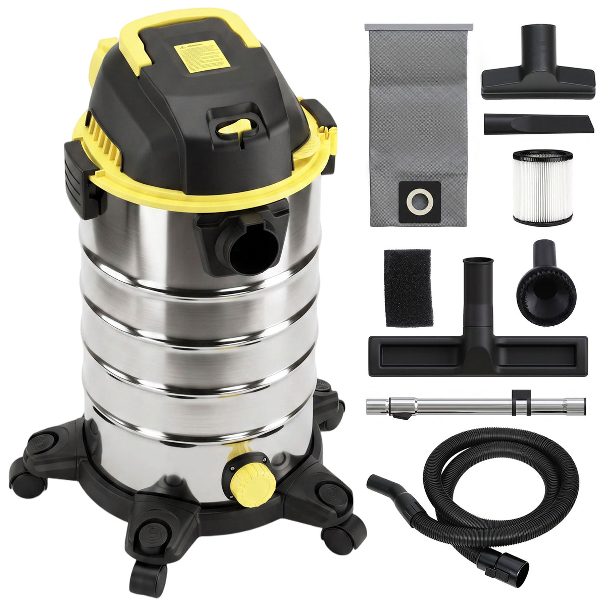 Photo of HOMCOM 1400W Vacuum Cleaner, 3-in-1 Wet and Dry Vacuum Cleaner with Blowing Mode and 30L Stainless Steel Tank, Yellow in Yellow colour on a white background