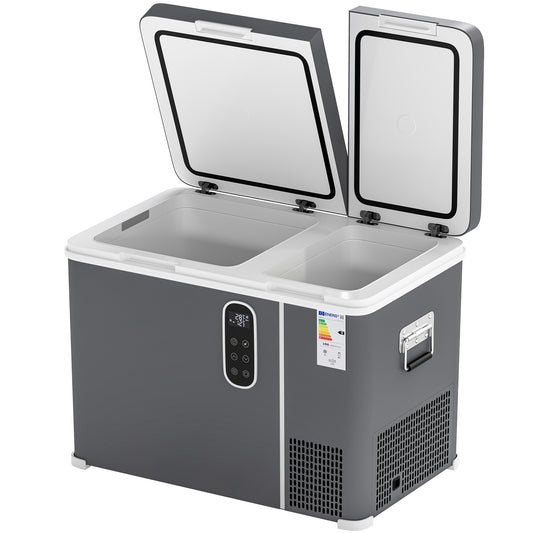 Photo of Outsunny 45L Compressor Car Fridge Freezer, Dual Zone Camping Refrigerator with App Control, Grey in Grey colour on a white background