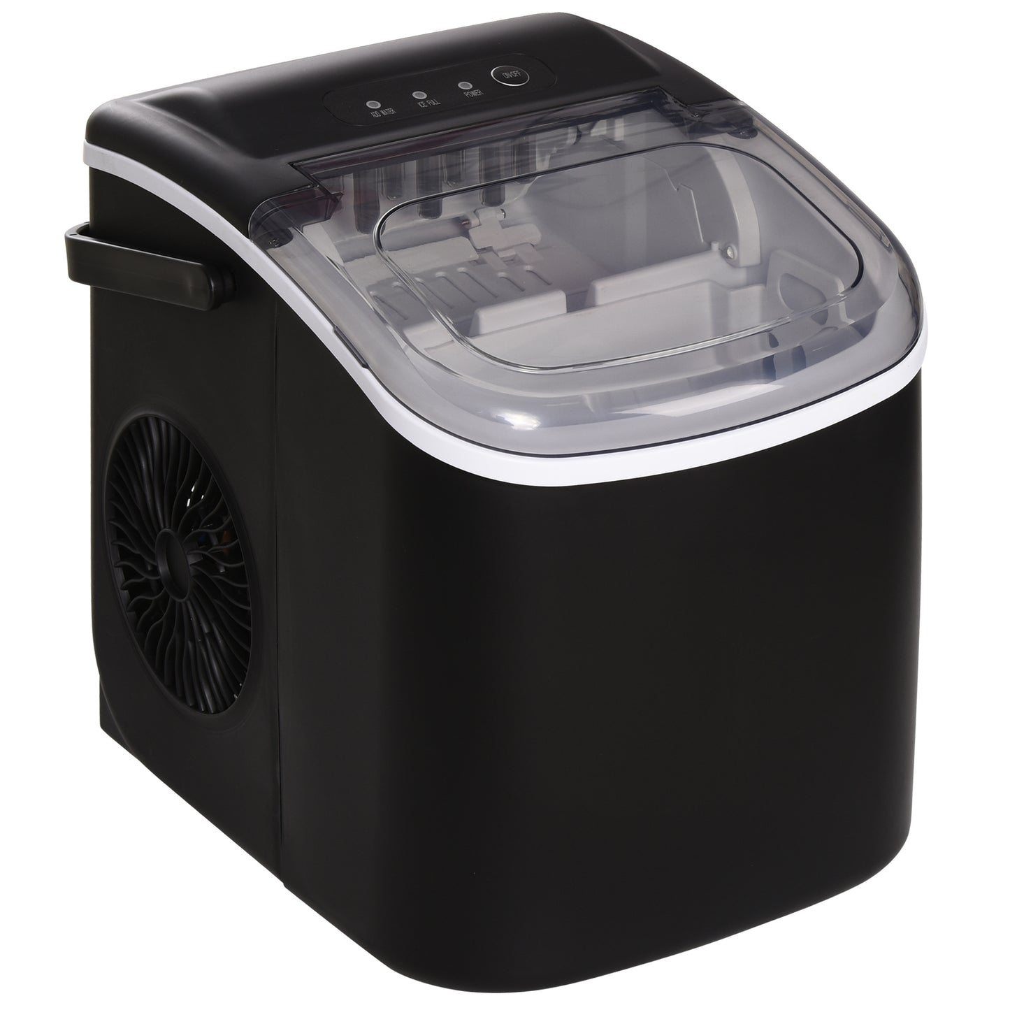 Photo of HOMCOM Ice Maker Machine Countertop, 12 KG in 24 H, 9 Cubes in 6 Mins, Portable Ice Cube Maker with Handle, Ice Scoop and Basket for Home Office Kitchen Bar Party RV, Black in Black colour on a white background