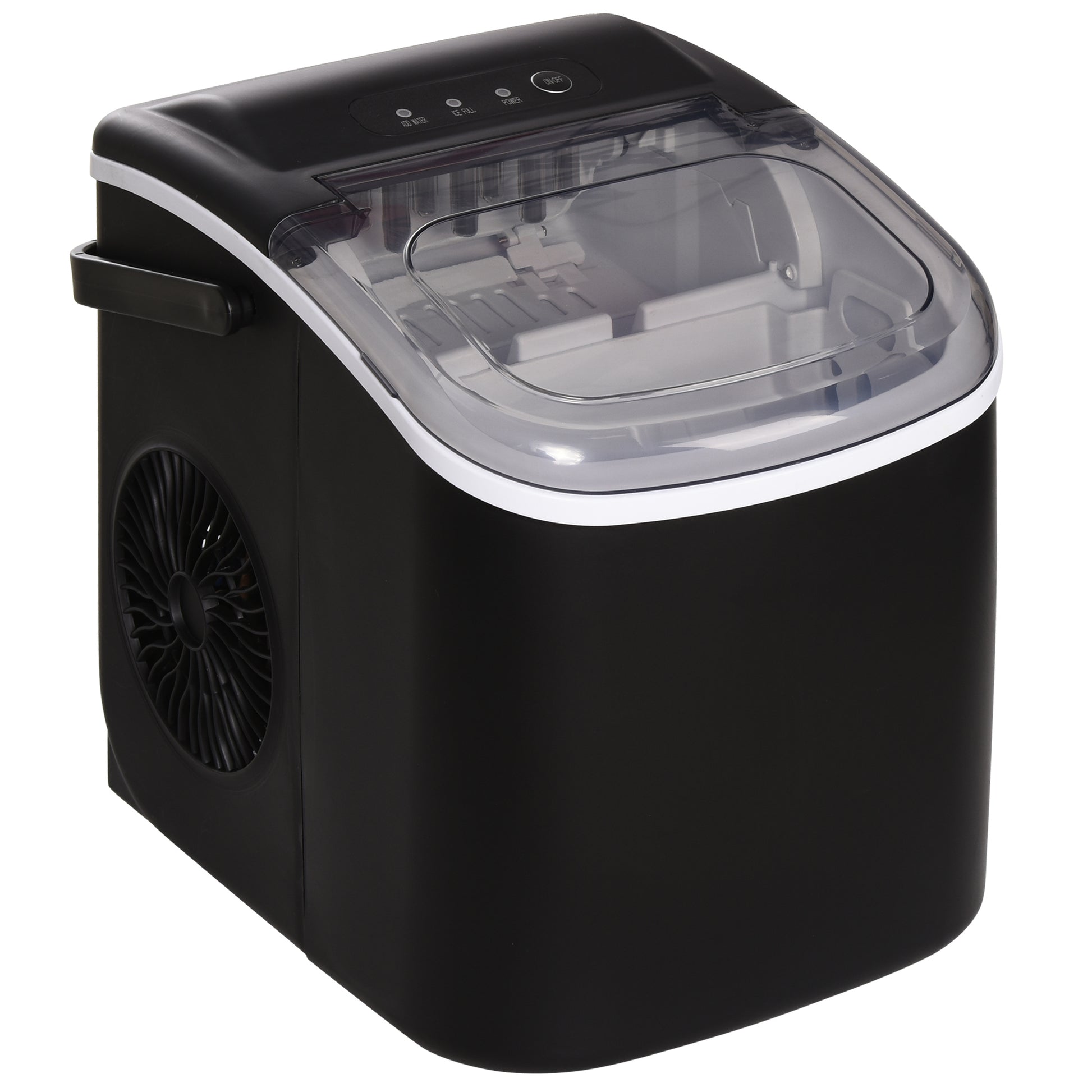 Photo of HOMCOM Ice Maker Machine Countertop, 12 KG in 24 H, 9 Cubes in 6 Mins, Portable Ice Cube Maker with Handle, Ice Scoop and Basket for Home Office Kitchen Bar Party RV, Black in Black colour on a white background