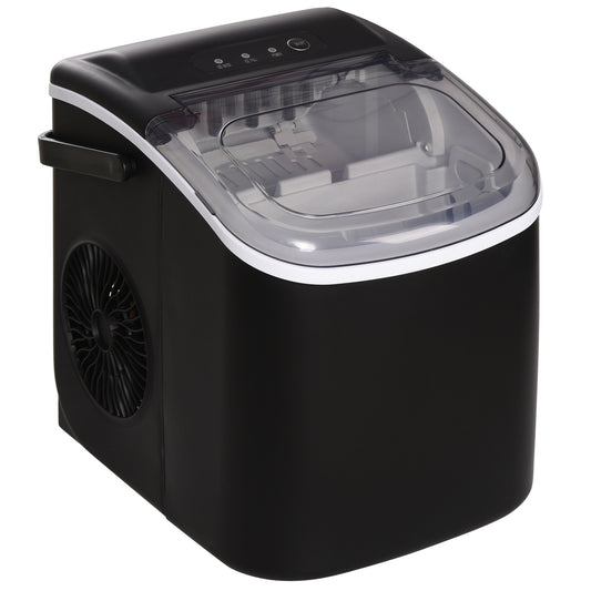 Photo of HOMCOM Ice Maker Machine Countertop, 12 KG in 24 H, 9 Cubes in 6 Mins, Portable Ice Cube Maker with Handle, Ice Scoop and Basket for Home Office Kitchen Bar Party RV, Black in Black colour on a white background