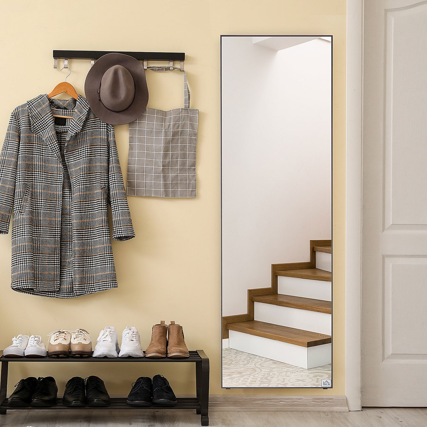 HOMCOM Full Length Mirror, Aluminium Alloy Framed Full Body Mirror with Shatterproof Layer, Standing or Wall Hanging, Black