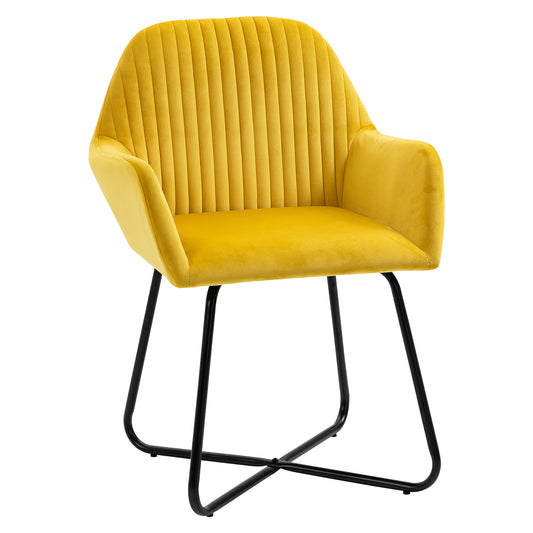 Photo of HOMCOM Modern Arm Chair Upholstered Accent Chair with Metal Base for Living Room Yellow in Yellow colour on a white background
