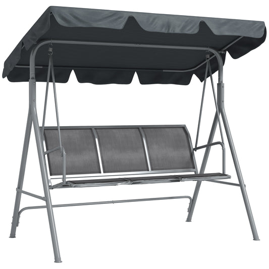 Photo of Outsunny Metal Garden Swing Chair, 3-Seater Swing Seat, Patio Hammock Bench Canopy Lounger, Dark Grey in Grey colour on a white background