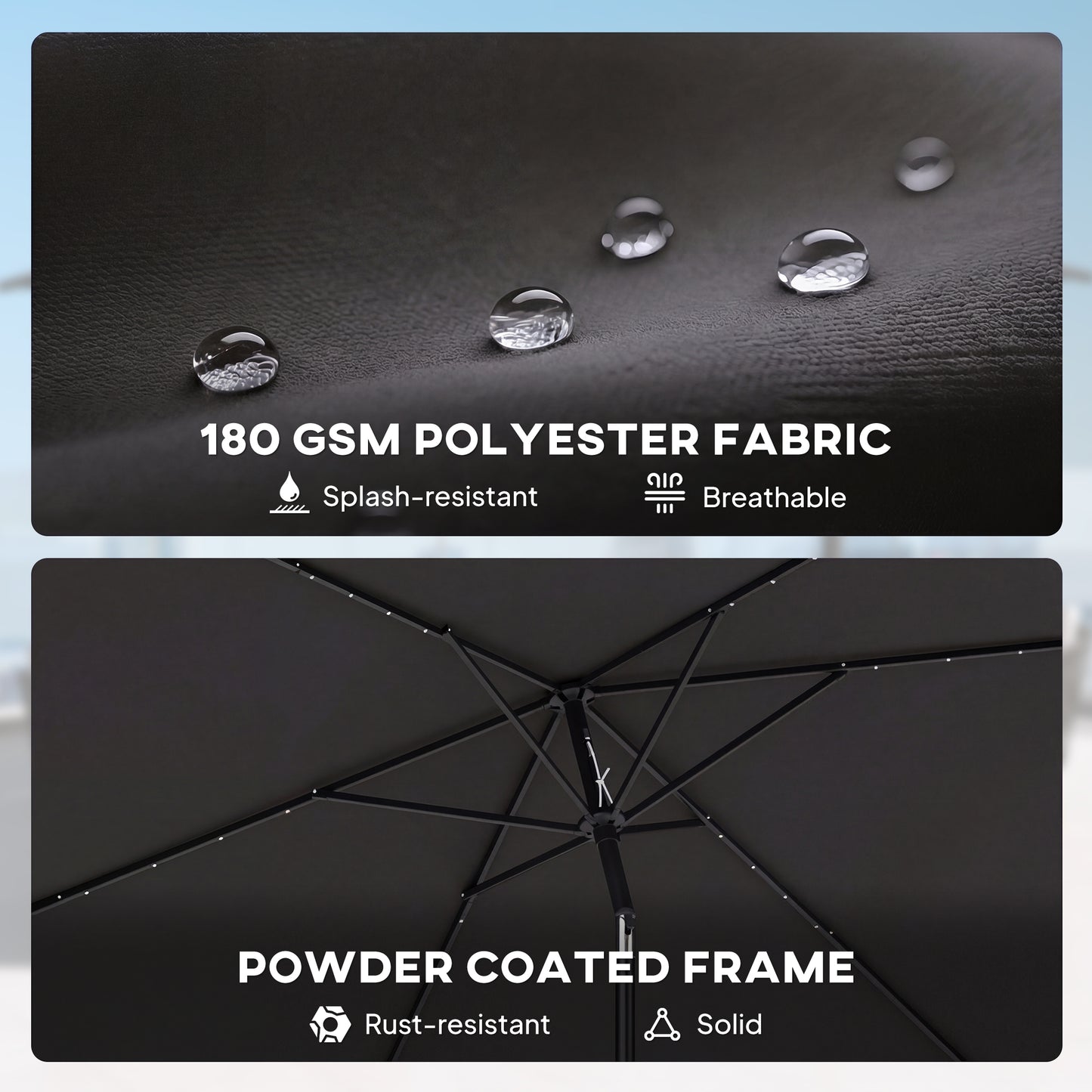 Outsunny 3 x 2 m Garden Parasol Umbrella with LED Solar Light, Parasol Cover, Outdoor Market Patio Umbrella, Black