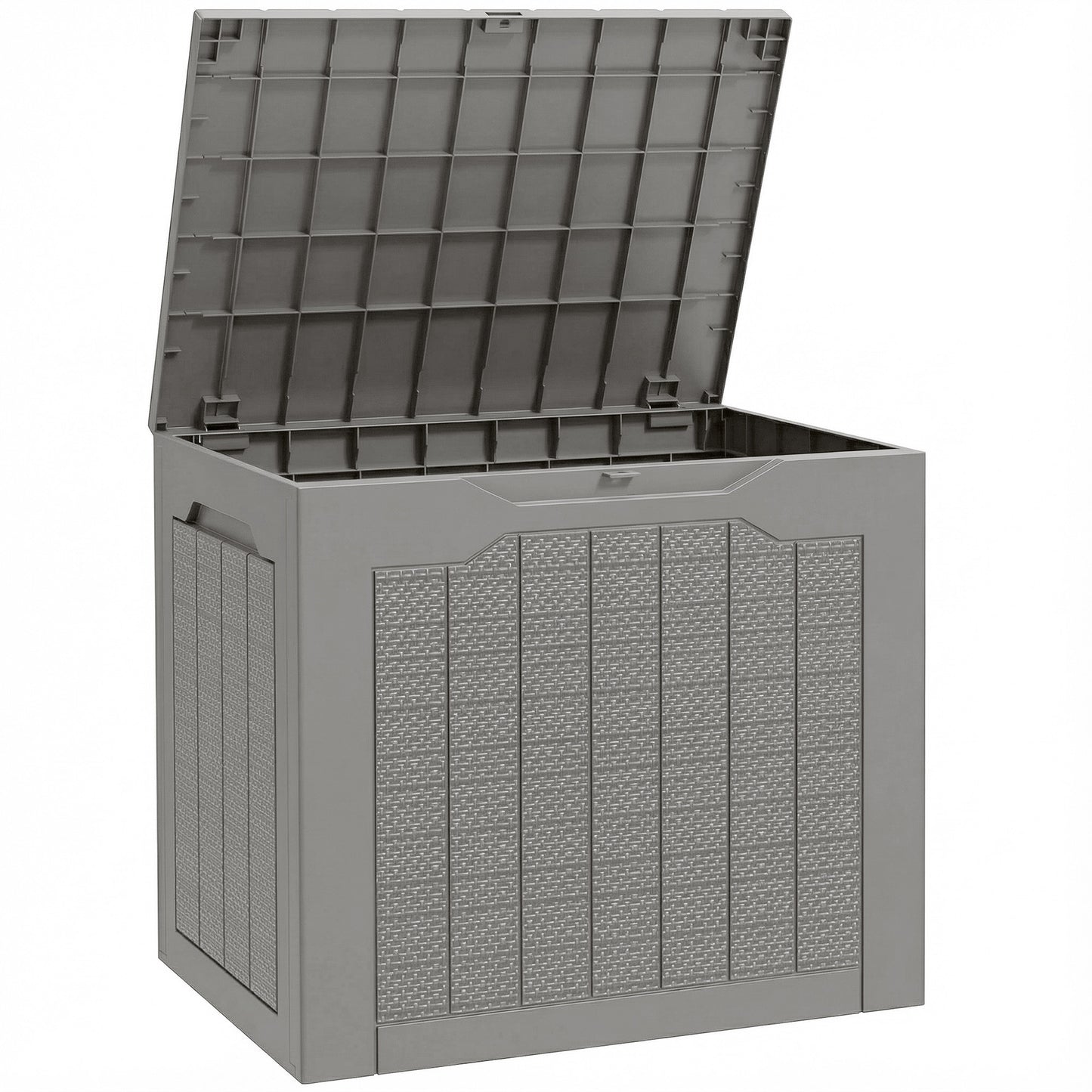 Photo of Outsunny 93L Plastic Garden Storage Box, Outdoor Storage Box with Handles, Waterproof Outdoor Storage Container, Khaki in Khaki colour on a white background
