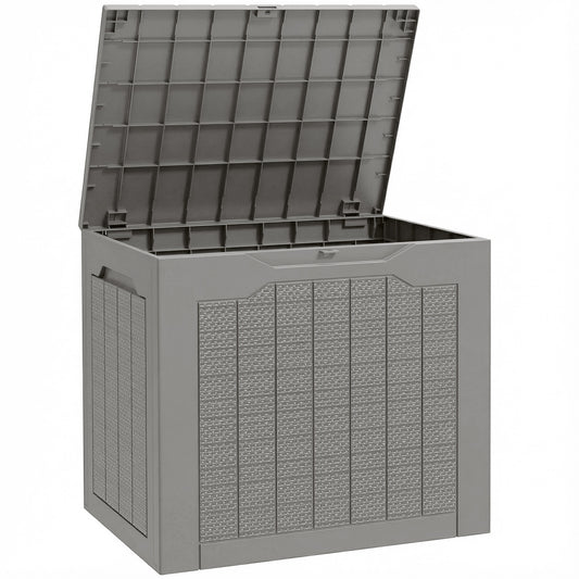 Photo of Outsunny 73L Plastic Garden Storage Box, Outdoor Storage Box with Handles, Waterproof Outdoor Storage Container, Khaki in Khaki colour on a white background