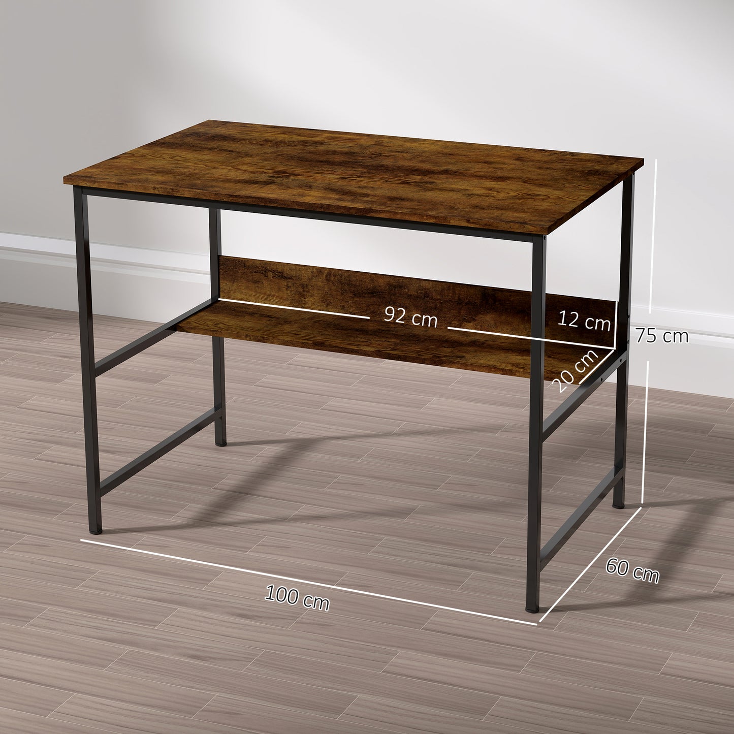 HOMCOM 2-Tier Computer Desk, 100 x 60 cm, Rustic Brown
